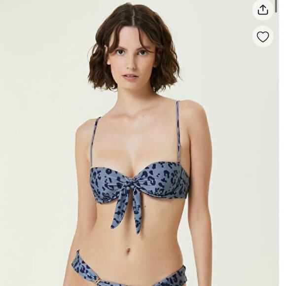 Nwt Grey Black‎ Leopard Print Lace-Up Bikini Top sz small - Picture 1 of 3
